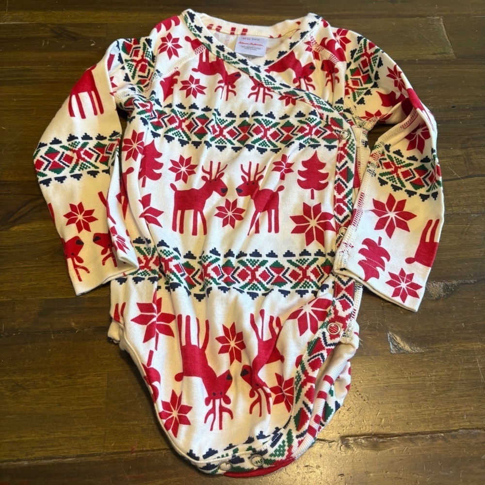 Hanna Andersson Dear Deer Bodysuit Baby Onesie Holiday Christmas Long Sleeve 2T